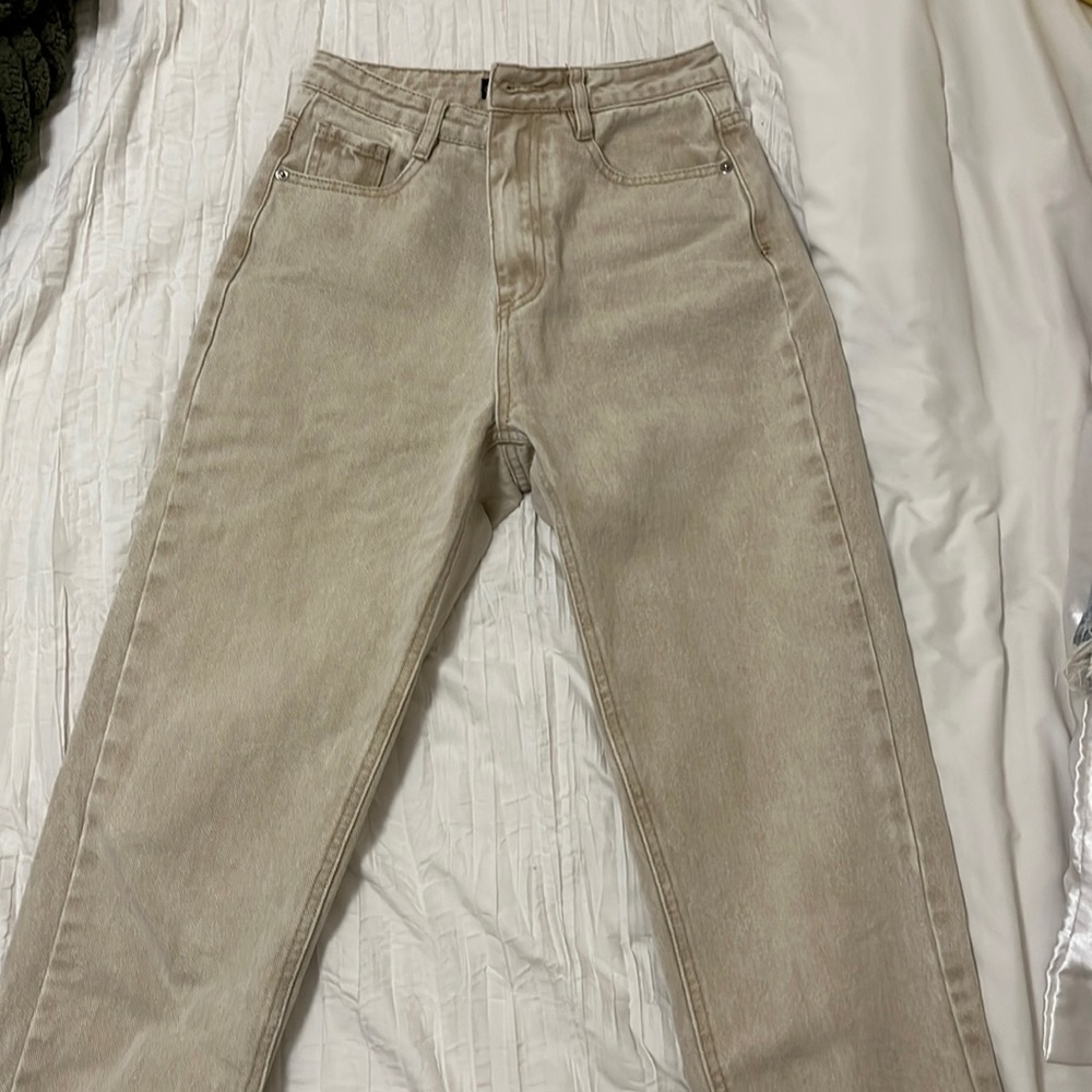 Misguided tan denim mom jeans